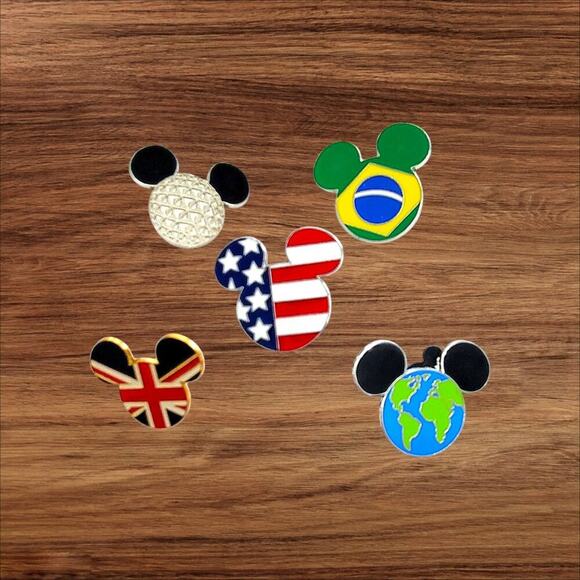 5 Mickey Head Epcot World Disney Parks Trading Pins, Plus 2 Bonus Pins - Picture 1 of 2